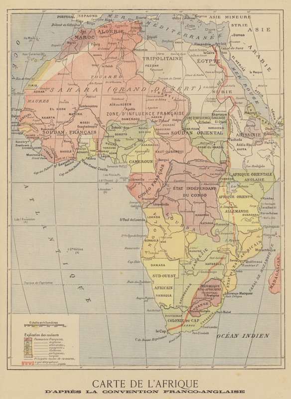 Afrika térképe az angol-francia egyezmény 1899. márciusi aláírása után alkotó: French School