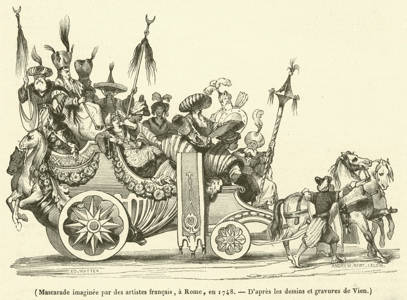 Álarcot képzeltek el francia művészek Rómában, 1748-ban alkotó: French School