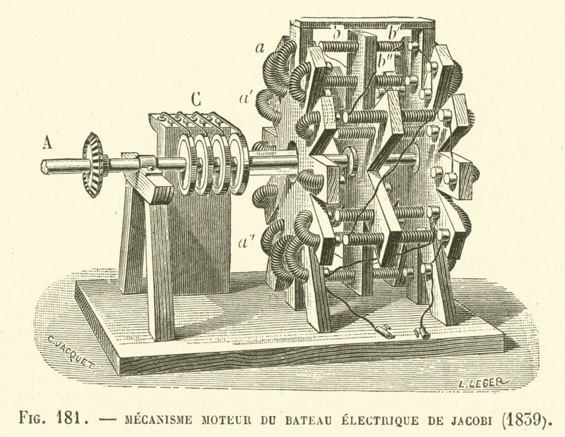 Jacobi elektromos csónakjának motormechanizmusa, 1839 alkotó: French School