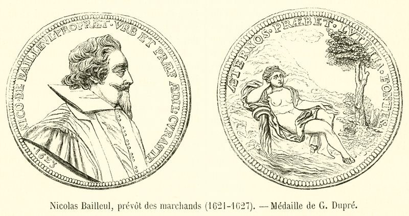 Nicolas Bailleul, a kereskedők előszava, 1621-1627, G Dupre érem alkotó: French School