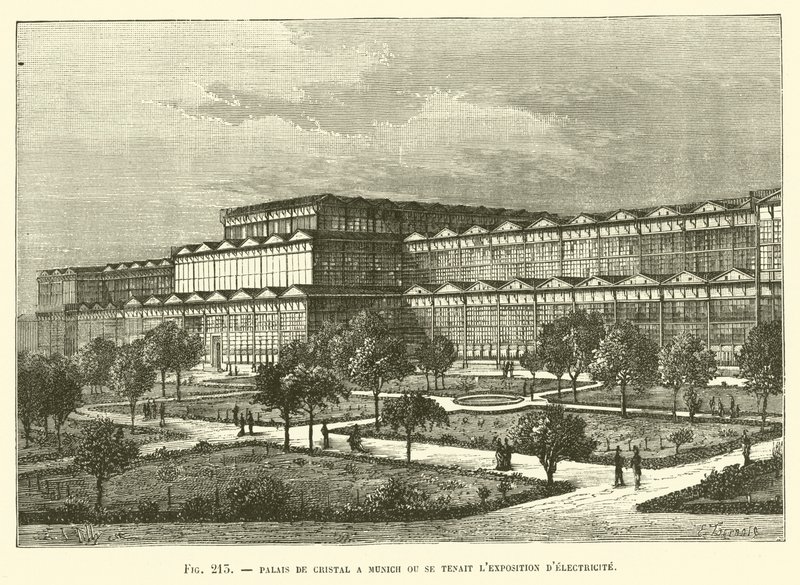 A müncheni Crystal Palace, ahol a villamosenergia-kiállítást rendezték alkotó: French School