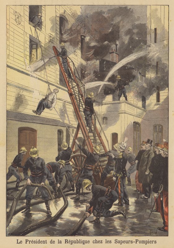 Faure francia elnök látogatást tesz a tűzoltóságnál alkotó: French School