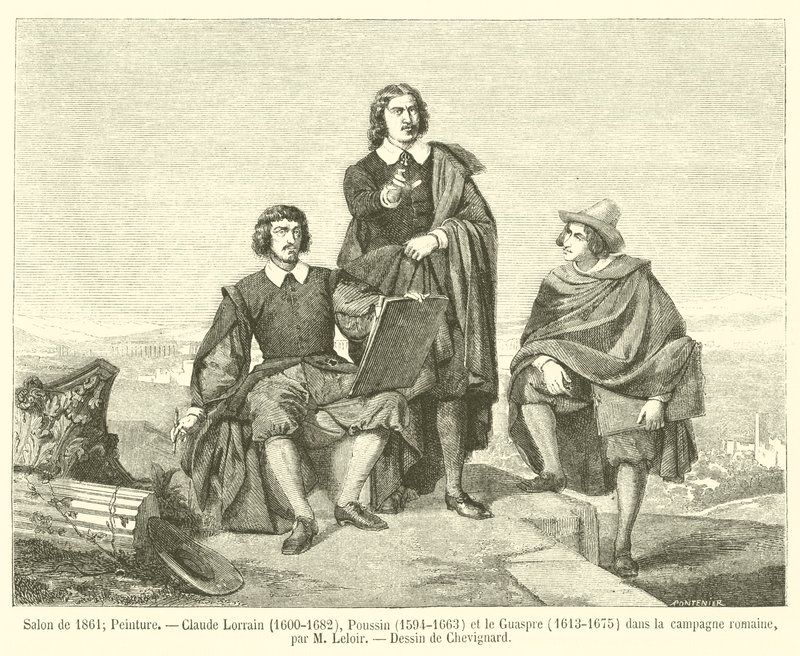 Szalon 1861, festészet, Claude Lorrain, 1600-1682, Poussin, 1594-1663 és Guaspre, 1613-1675, a római vidéken alkotó: French School