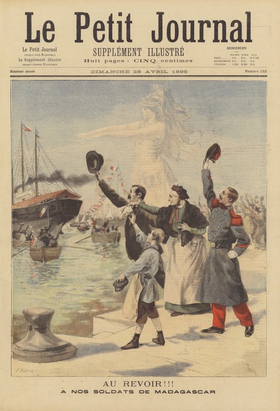 A madagaszkári expedícióra induló francia katonák búcsúztatása alkotó: French School