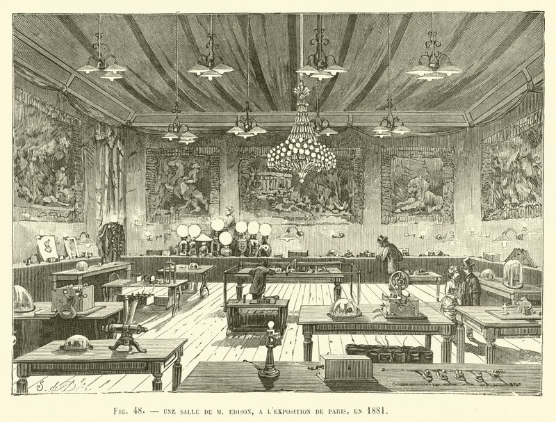 M Edison szobája, a Párizsi Kiállításon, 1881-ben alkotó: French School