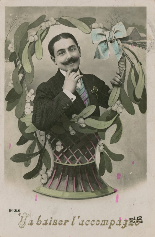 Csók kíséretében, 1913-ban küldött képeslap (kézzel színezett fotó) alkotó: French Photographer