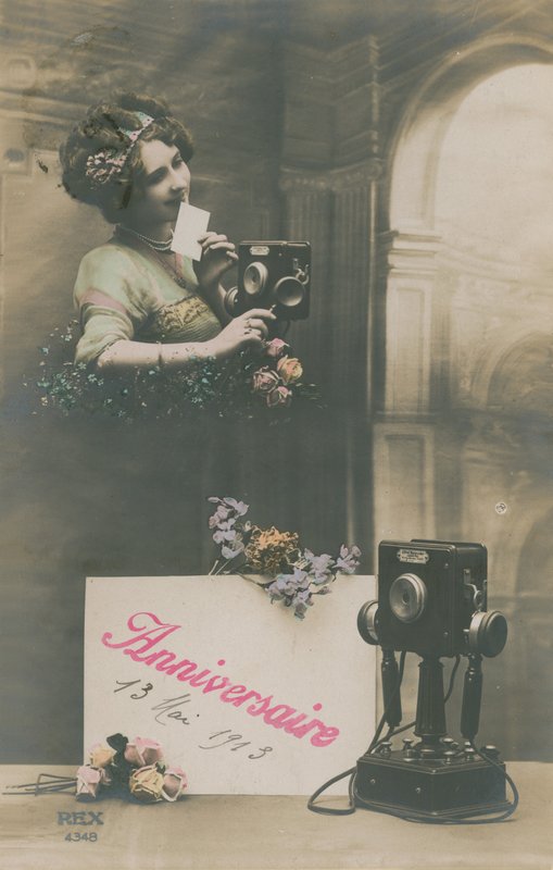 Születésnapi üdvözlőlap 1913-ban (kézzel színezett fotó) alkotó: French Photographer
