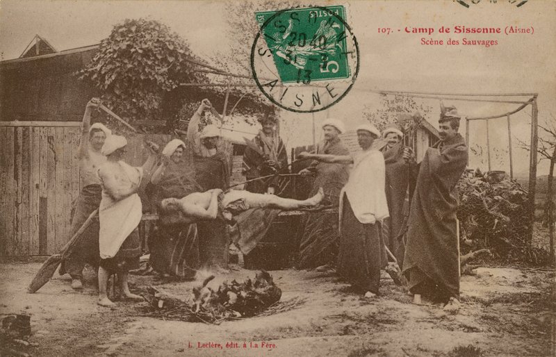 Tábor Sissonne-ban, Aisne-ben, Franciaországban. 1913-ban feladott képeslap. alkotó: French Photographer