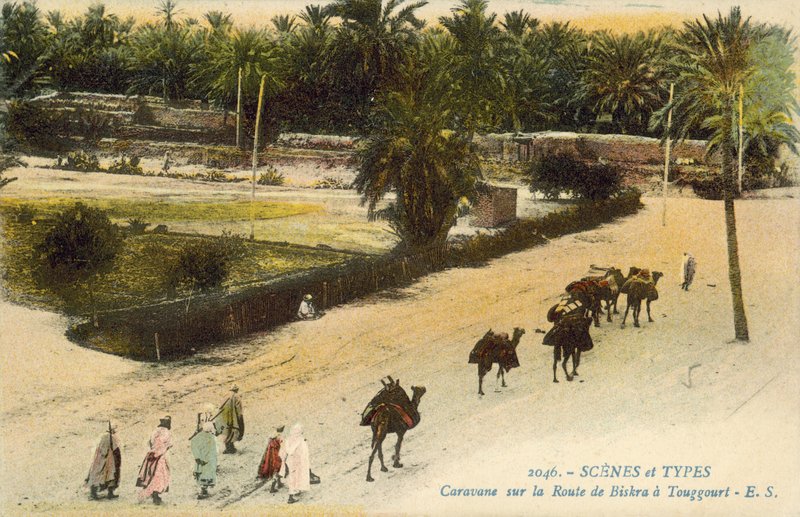 Karaván Biskra és Touggourt, Algéria között utazik (színes fotó) alkotó: French Photographer