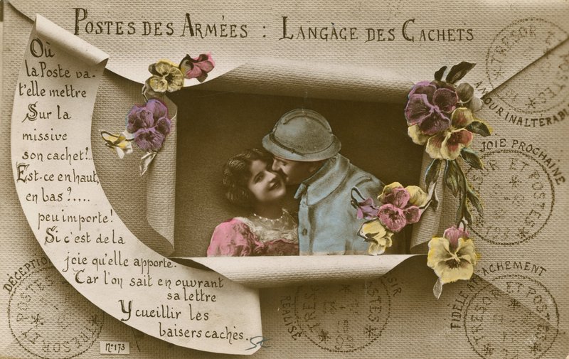 Kártya, amely elmagyarázza a képeslapok használatát azoknak, akiknek férfiak vannak a hadseregben alkotó: French Photographer