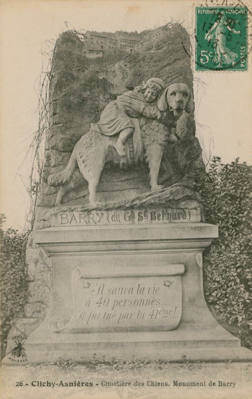 Clichy-Asnieres - Kutyák temetője. Barry emlékmű. 1913-ban feladott képeslap. alkotó: French Photographer