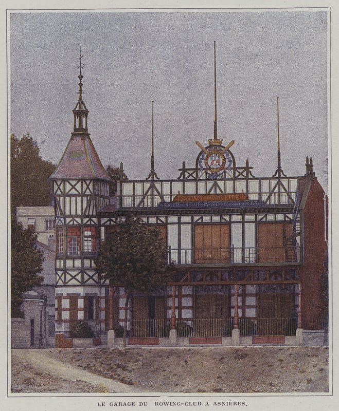 A Societe des Regates Parisiennes evezősklub klubháza, Asnieres, Párizs, Franciaország (színes fotó) alkotó: French Photographer