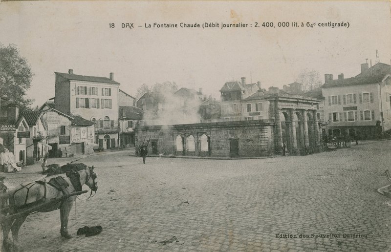 Dax - meleg vizű forrás (napi áramlás: 2400000 liter 64 Celsius fokon). 1913-ban feladott képeslap. alkotó: French Photographer