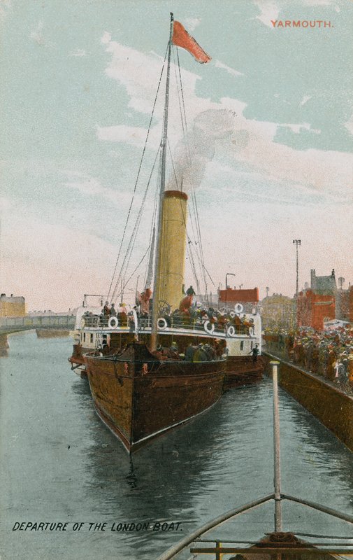 A londoni hajó indulása Yarmouthból. 1913-ban feladott képeslap. alkotó: French Photographer