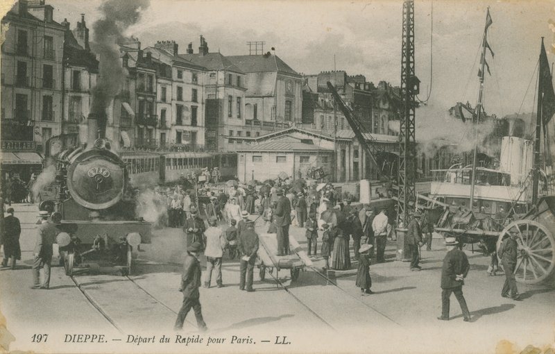 A párizsi expressz indulása Dieppe-ből. 1913-ban feladott képeslap. alkotó: French Photographer