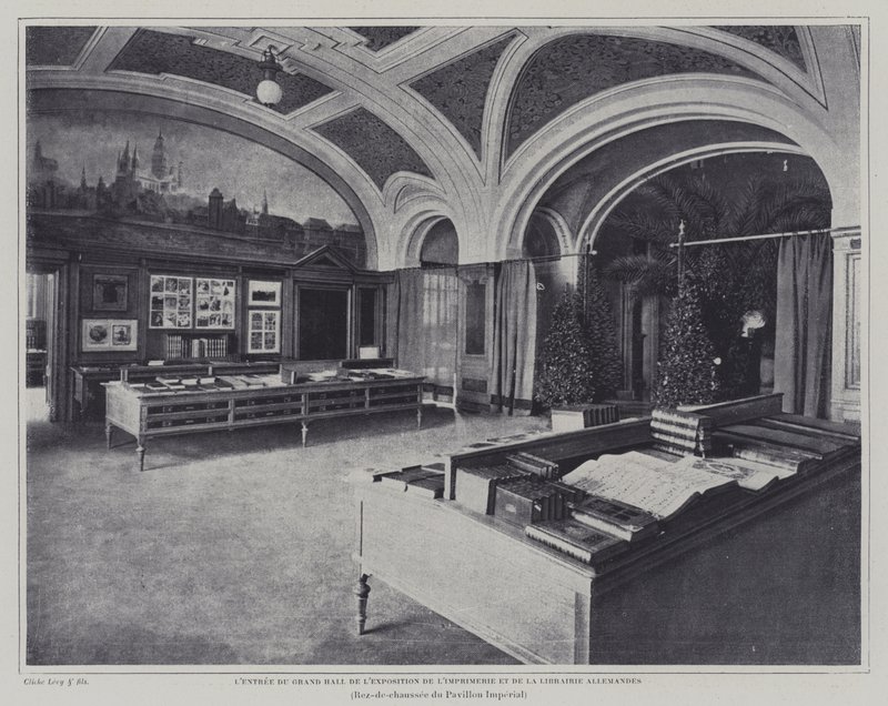 Bejárat a párizsi Exposition Universelle 1900 német pavilonjában található nyomda- és könyvkiállítás nagytermébe (f/w fotó) alkotó: French Photographer