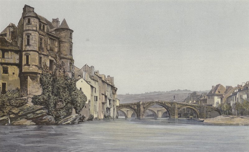 Espalion, Old Courthouse és Old Bridge over the Lot alkotó: French Photographer