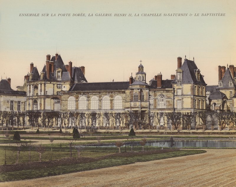 Fontainebleau: együttes a Porte Doree-n, a Galerie Henri II, a Chapelle St-Saturnin  Le Baptistere (színes fotó) alkotó: French Photographer