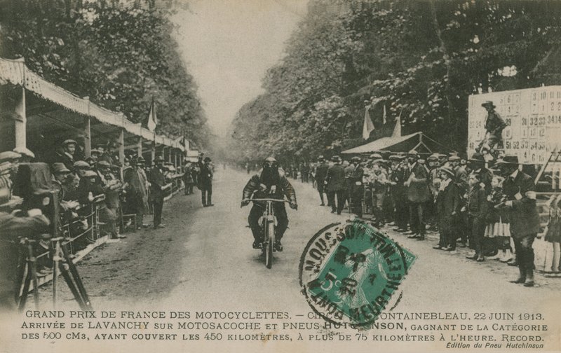 Francia Motoros Nagydíj, Fontainebleau, 1913. június 22. Lavanchy megnyerte az 500 köbcentis kategóriát egy Motosacoche-on Hutchinson abroncsokkal, a 450 kilométeres pályát több mint 75 kilométer/ho sebességgel teljesítve alkotó: French Photographer