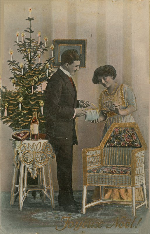 Boldog karácsonyi képeslap 1913-ban (kézzel színezett fotó) alkotó: French Photographer