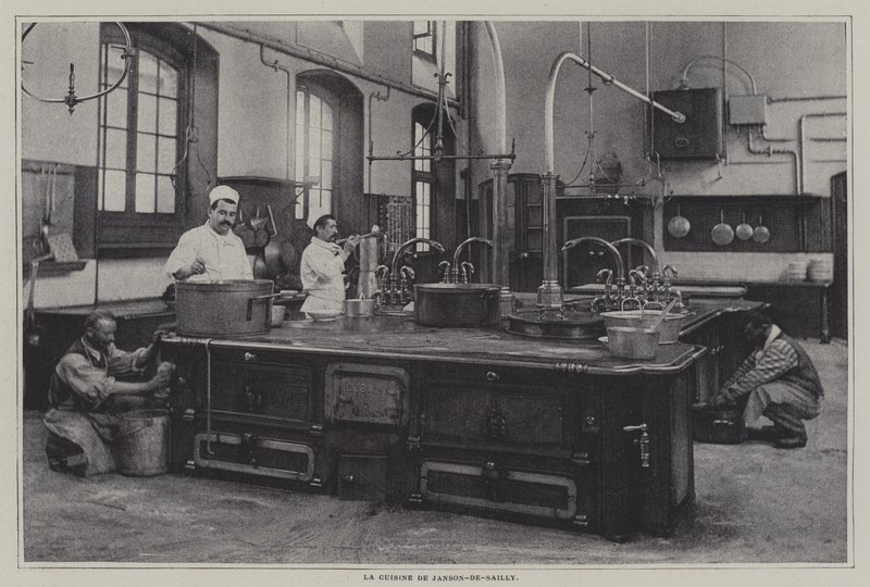 A Lycee Janson-de-Sailly konyhája, Párizs (f/w fotó) alkotó: French Photographer