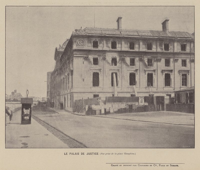 A párizsi kommün, a Palais De Justice, kilátás a Place Dauphine-ról (f/w fotó) alkotó: French Photographer