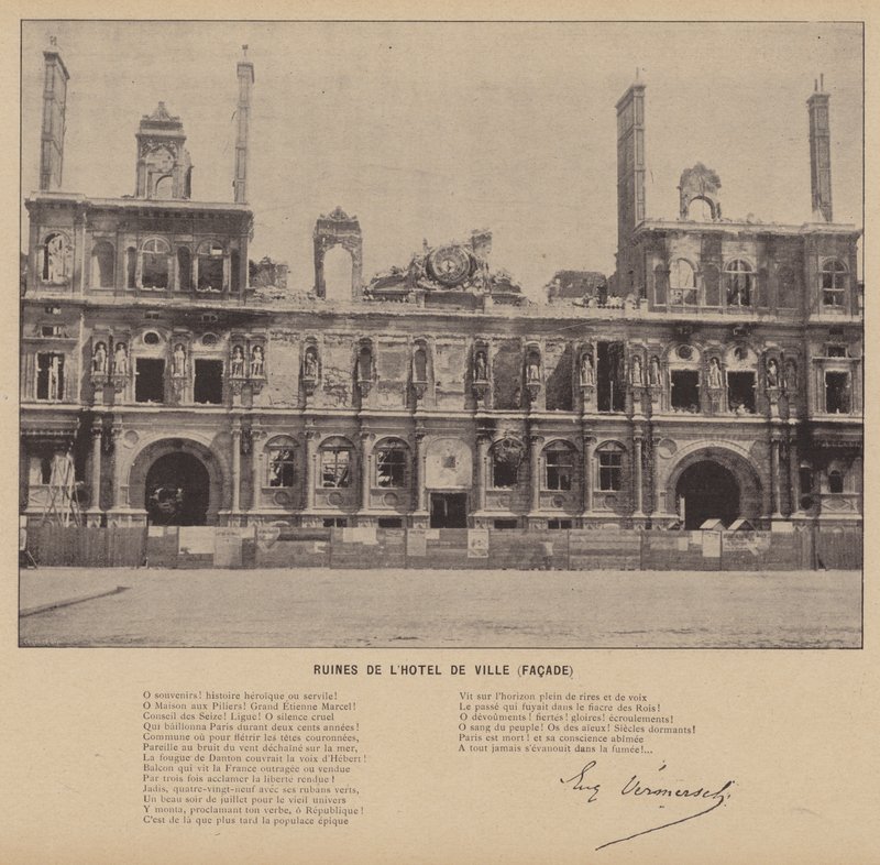 Párizs Kommün, A Hotel De Ville romjai, Homlokzat (f/w fotó) alkotó: French Photographer