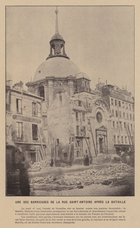 A párizsi kommün, a Rue Saint-Antoine egyik barikádja a csata után (f/w fotó) alkotó: French Photographer