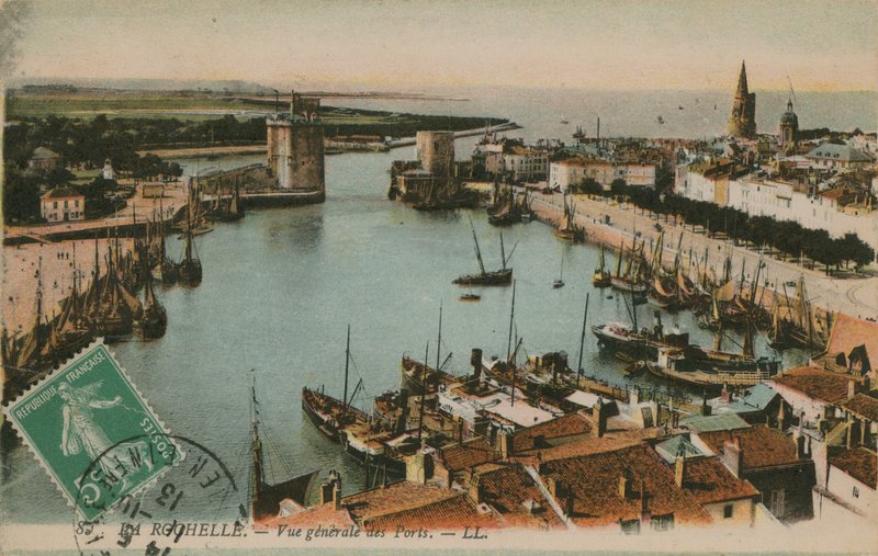 La Rochelle - kilátás a kikötőre. 1913-ban feladott képeslap. alkotó: French Photographer