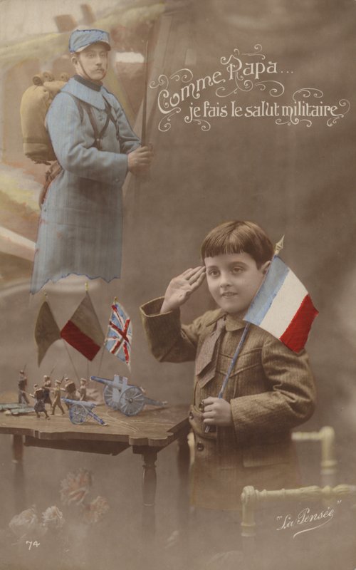 Apához hasonlóan katonai tisztelgést adok (színezett fotó) alkotó: French Photographer