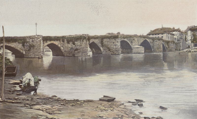Limoges, Pont Saint-Martial, Kilátás a folyásiránnyal szemben (a Vienne bal partja) alkotó: French Photographer