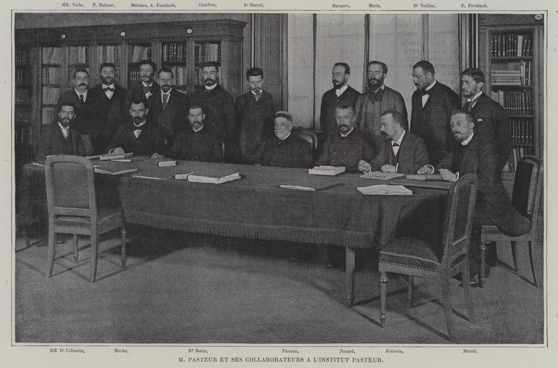 Louis Pasteur és munkatársai a krupp elleni vakcinán dolgoznak a párizsi Pasteur Intézetben (f/w fotó) alkotó: French Photographer