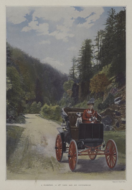 Mademoiselle Yahne clevelandi autójában a franciaországi Plombieres-les-Bains-ben (színes fotó) alkotó: French Photographer
