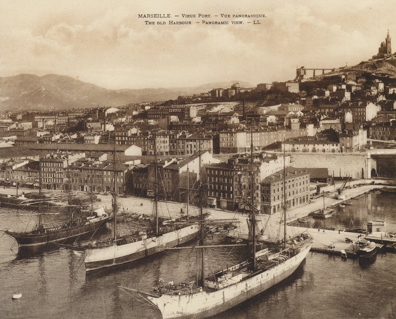 Marseille / Marseille: Vieux Port, panoráma (fekete-fehér fénykép) alkotó: French Photographer