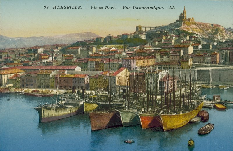 Marseille: Vieux Port, panoráma (színes fénykép) alkotó: French Photographer