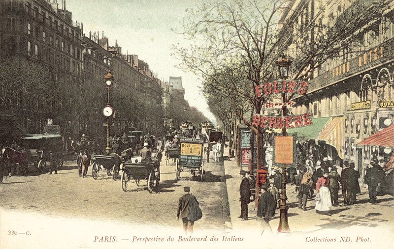Párizs, Boulevard des Italiens (színes fotó) alkotó: French Photographer