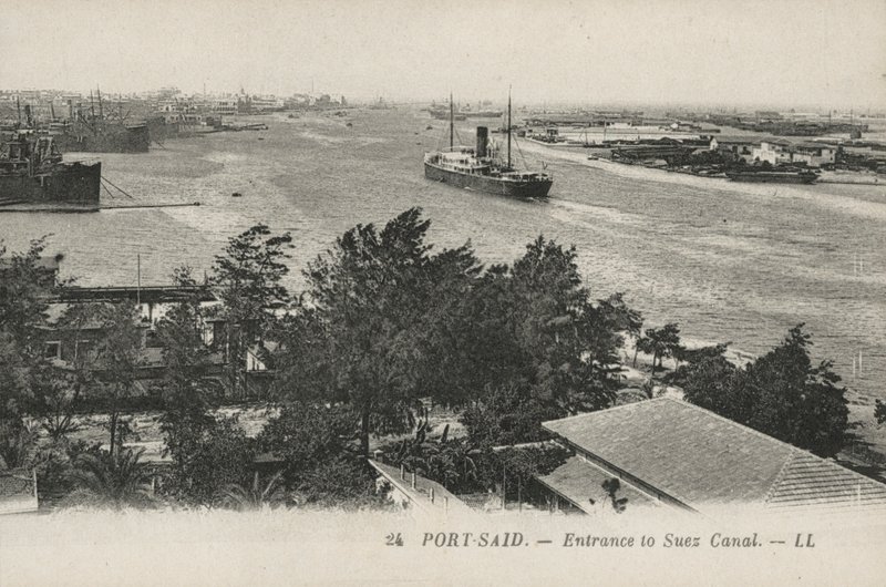 Port-Said, Egyiptom: Szuezi-csatorna bejárata (fekete-fehér fotó) alkotó: French Photographer