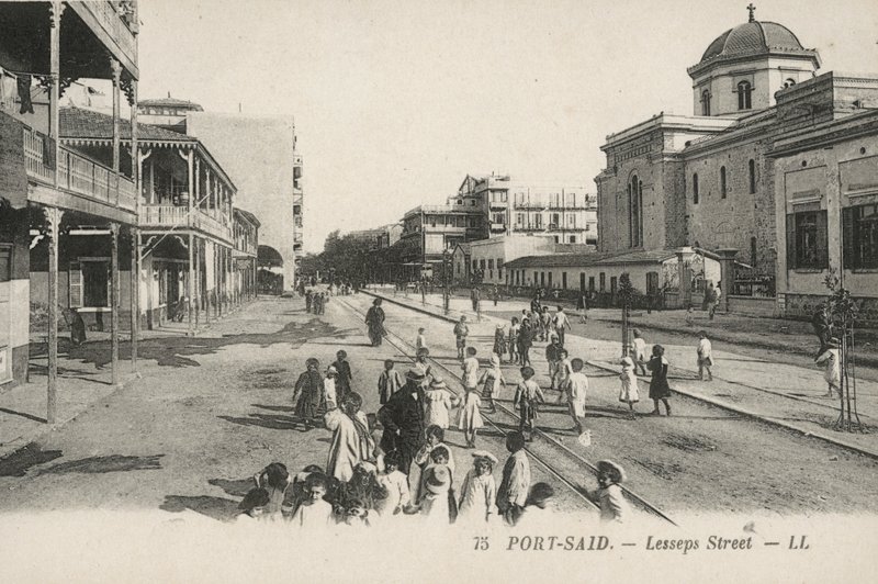 Port-Said, Egyiptom: Lesseps Street (fekete-fehér fotó) alkotó: French Photographer