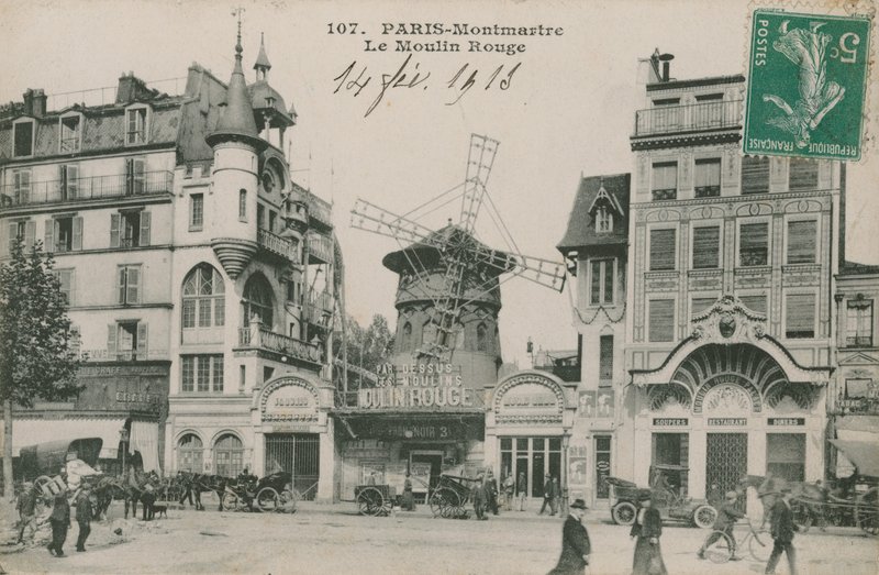 A párizsi Moulin Rouge képeslapja, 1913-ban küldték alkotó: French Photographer