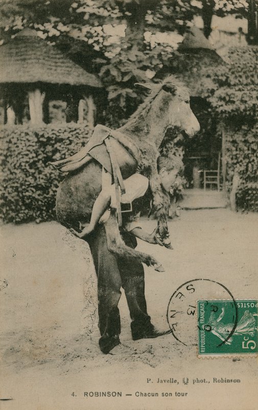 Robinson, Chacun don turné. Fiatal férfi hordozó szamár alkotó: French Photographer