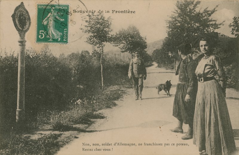 Emléktárgy a francia-német határról. 1913-ban feladott képeslap. alkotó: French Photographer