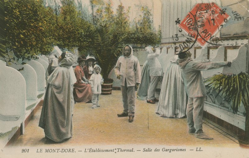 Termálforrások, Le Mont Dore, Franciaország. 1913-ban feladott képeslap. alkotó: French Photographer
