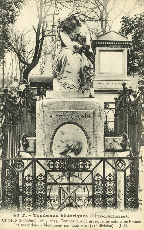 Frederic Chopin sírja, Pere Lachaise temető, Párizs (f/w fotó) alkotó: French Photographer