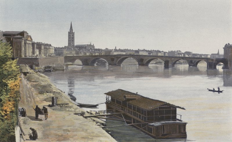 Toulouse, Pont-Neuf és Eglise N D, a Dalbade felől, kilátás lefelé, a Garonne partján alkotó: French Photographer