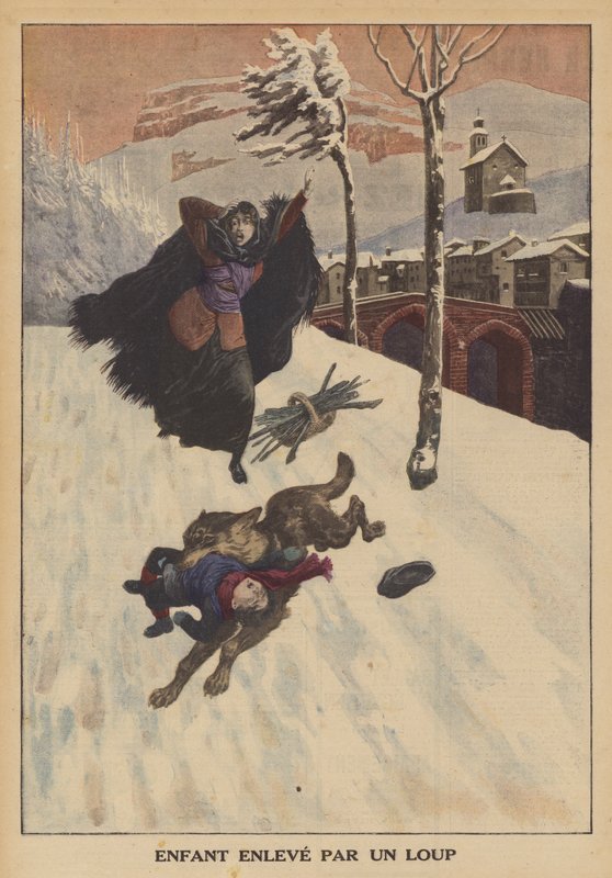 Egy gyerek, akit egy farkas vitt el (színes litó) alkotó: French School