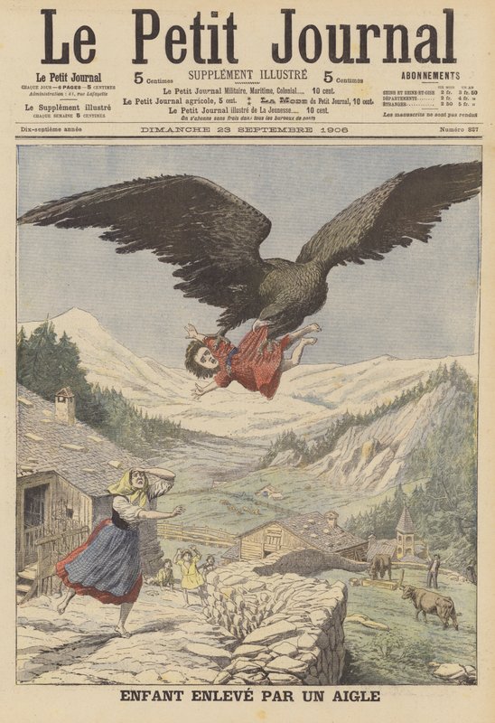 Egy gyereket, akit egy sas vitt el az olasz Alpokban (színes litho) alkotó: French School