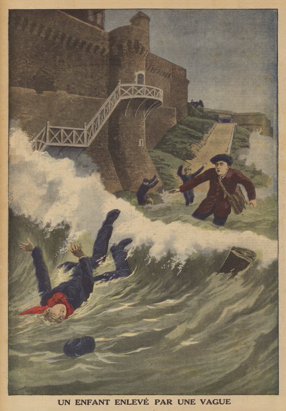 Egy gyereket elsodort egy hullám (színes litó) alkotó: French School