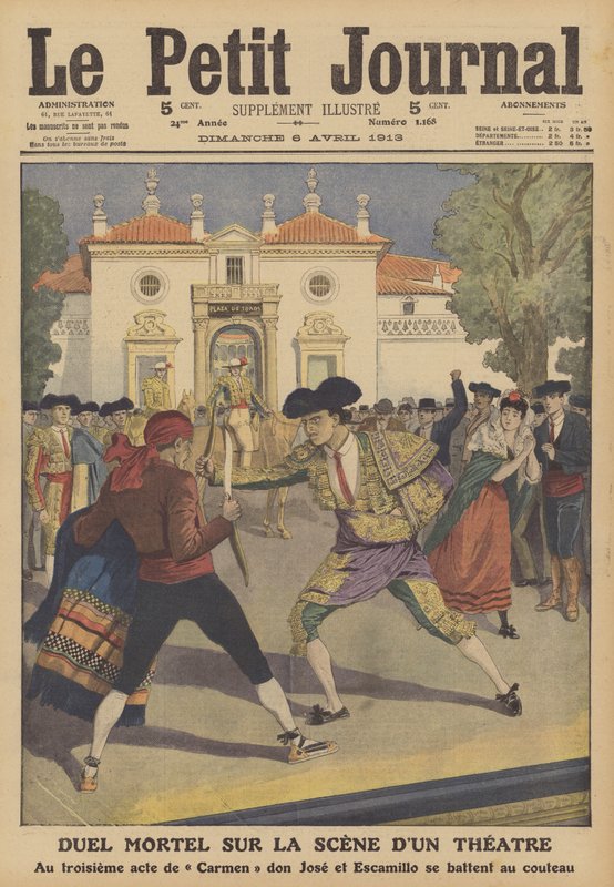 Halálos párbaj egy spanyolországi színház színpadán (színes litó) alkotó: French School