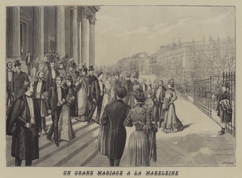 Nagyszerű esküvő a párizsi La Madeleine templomban (litho) alkotó: French School