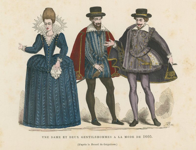 Egy hölgy és két úriember az 1605-ös divat szerint alkotó: French School